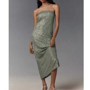 Anthropologie The Fleur Strapless Satin Maxi Slip Sequins Dress